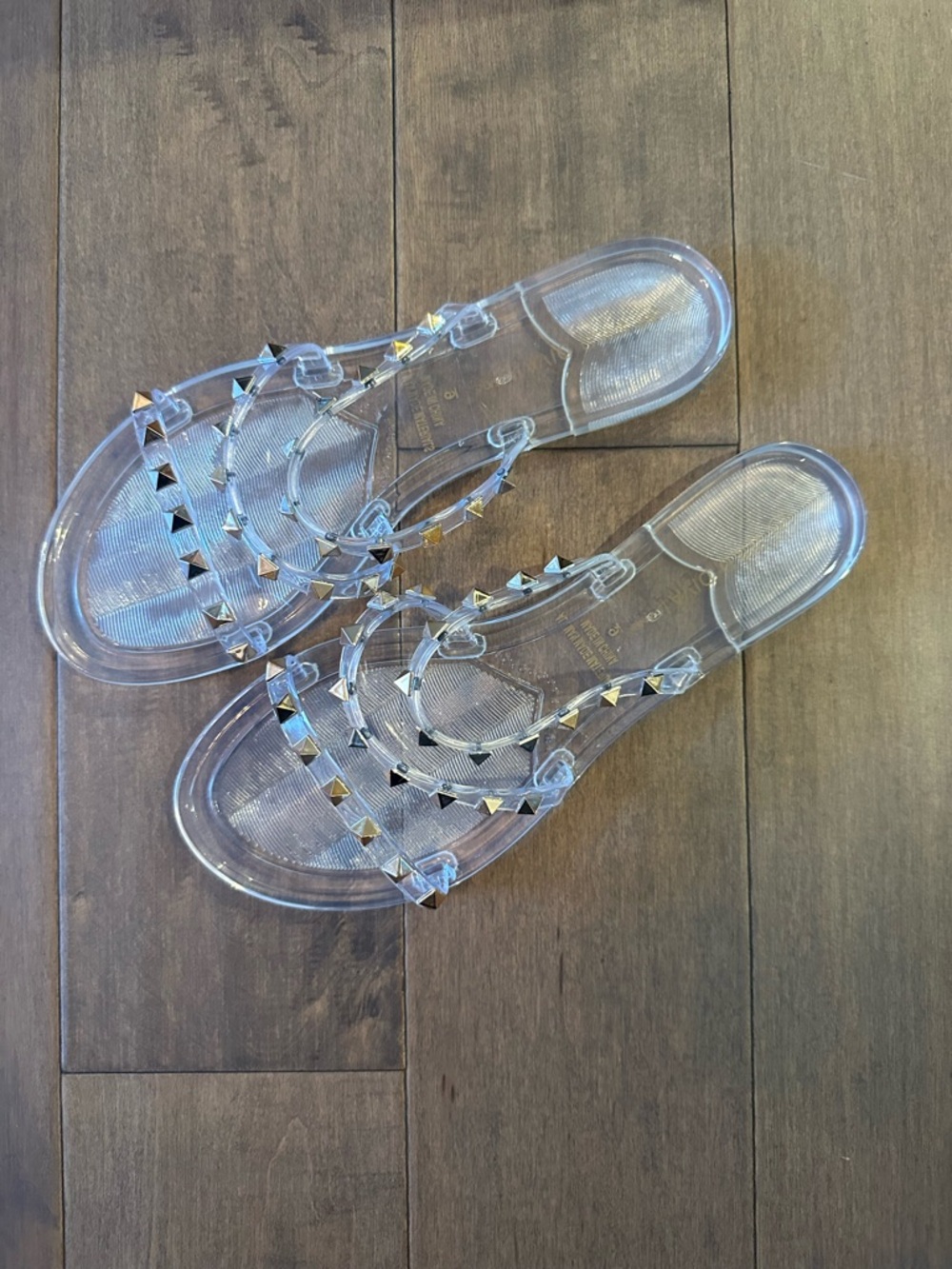 Fashion Nova Clear Jelly Studded Sandals (size 9)
